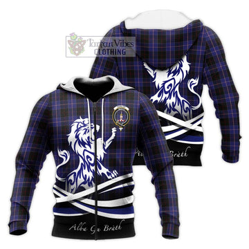 Dunlop Tartan Knitted Hoodie with Alba Gu Brath Regal Lion Emblem