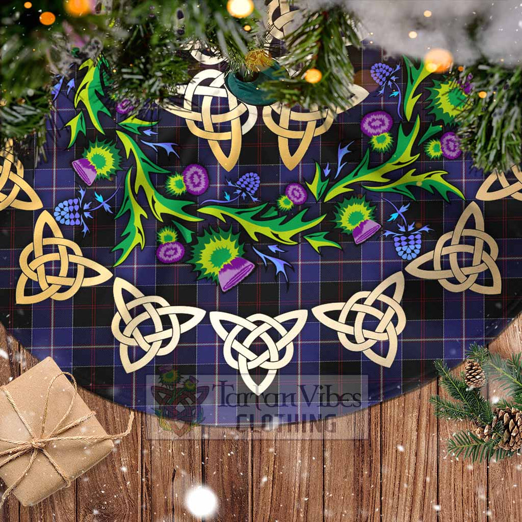 Tartan Vibes Clothing Dunlop Tartan Christmas Tree Skirt with Thistle Celtic Knot Style