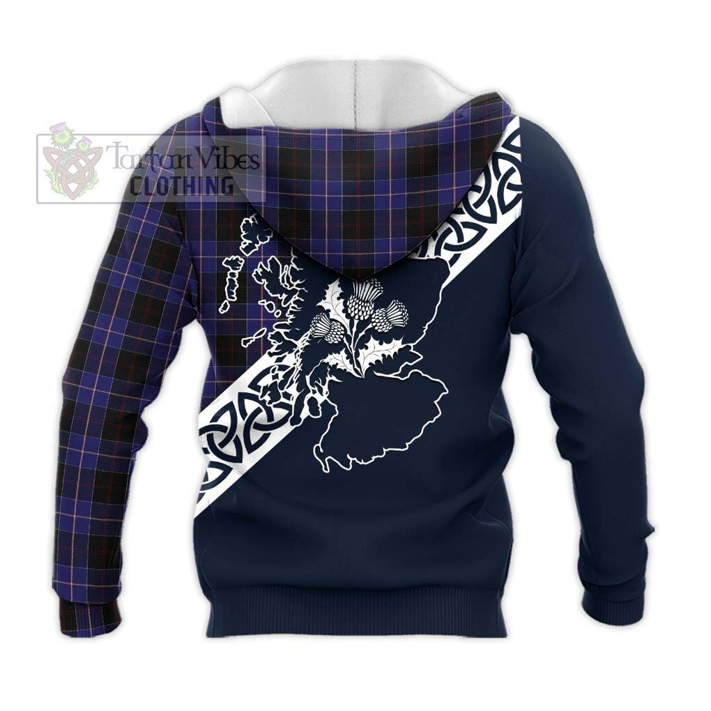 Tartan Vibes Clothing Dunlop Tartan Knitted Hoodie Featuring Thistle and Scotland Map