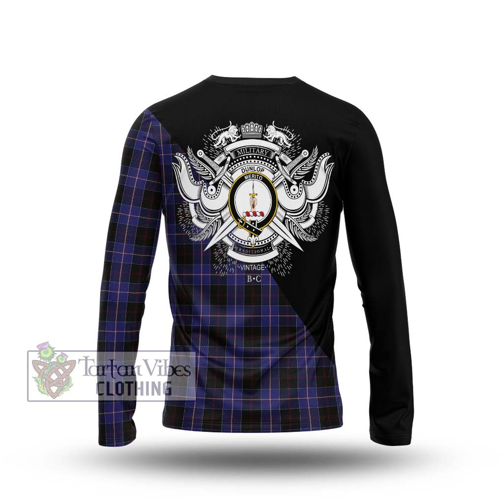 Dunlop Tartan Long Sleeve T-Shirt with Family Crest and Military Logo Style - Tartanvibesclothing Shop