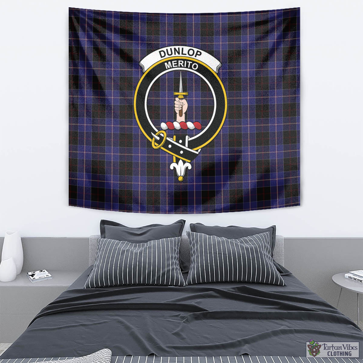 Tartan Vibes Clothing Dunlop Tartan Tapestry Wall Hanging and Home Decor for Room with Family Crest