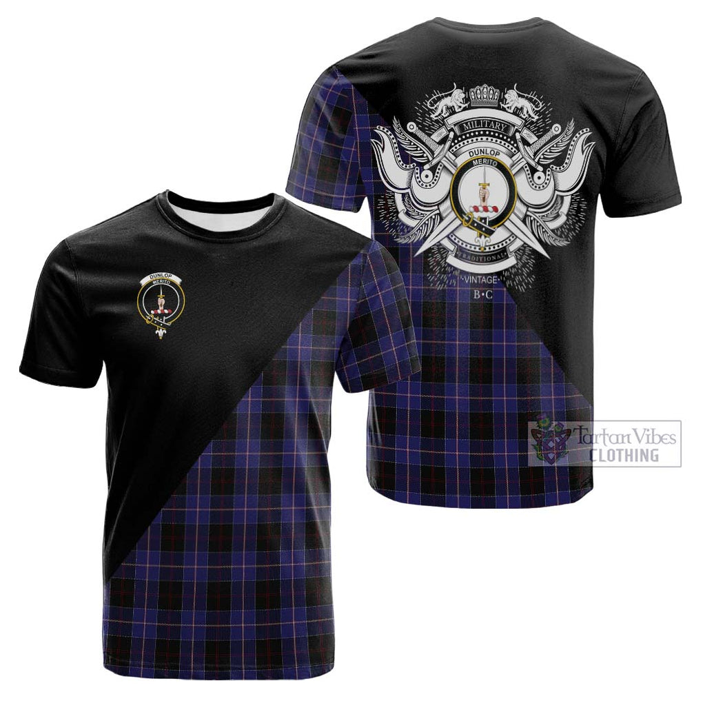 Tartan Vibes Clothing Dunlop Tartan Cotton T-shirt with Family Crest and Military Logo Style