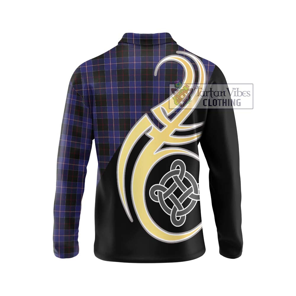 Dunlop Tartan Long Sleeve Polo Shirt with Family Crest and Celtic Symbol Style - Tartan Vibes Clothing