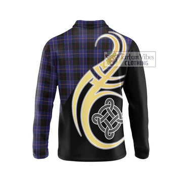 Dunlop Tartan Long Sleeve Polo Shirt with Family Crest and Celtic Symbol Style