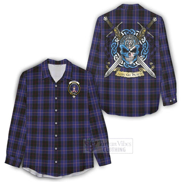 Dunlop Tartan Women's Casual Shirt with Family Crest Celtic Skull Style