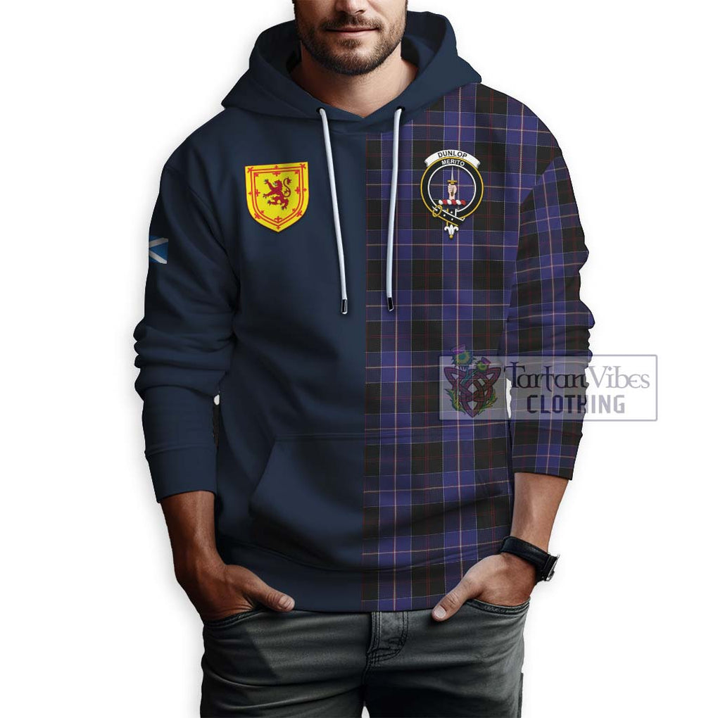 Tartan Vibes Clothing Dunlop Tartan Hoodie with Scottish Lion Royal Arm Half Style