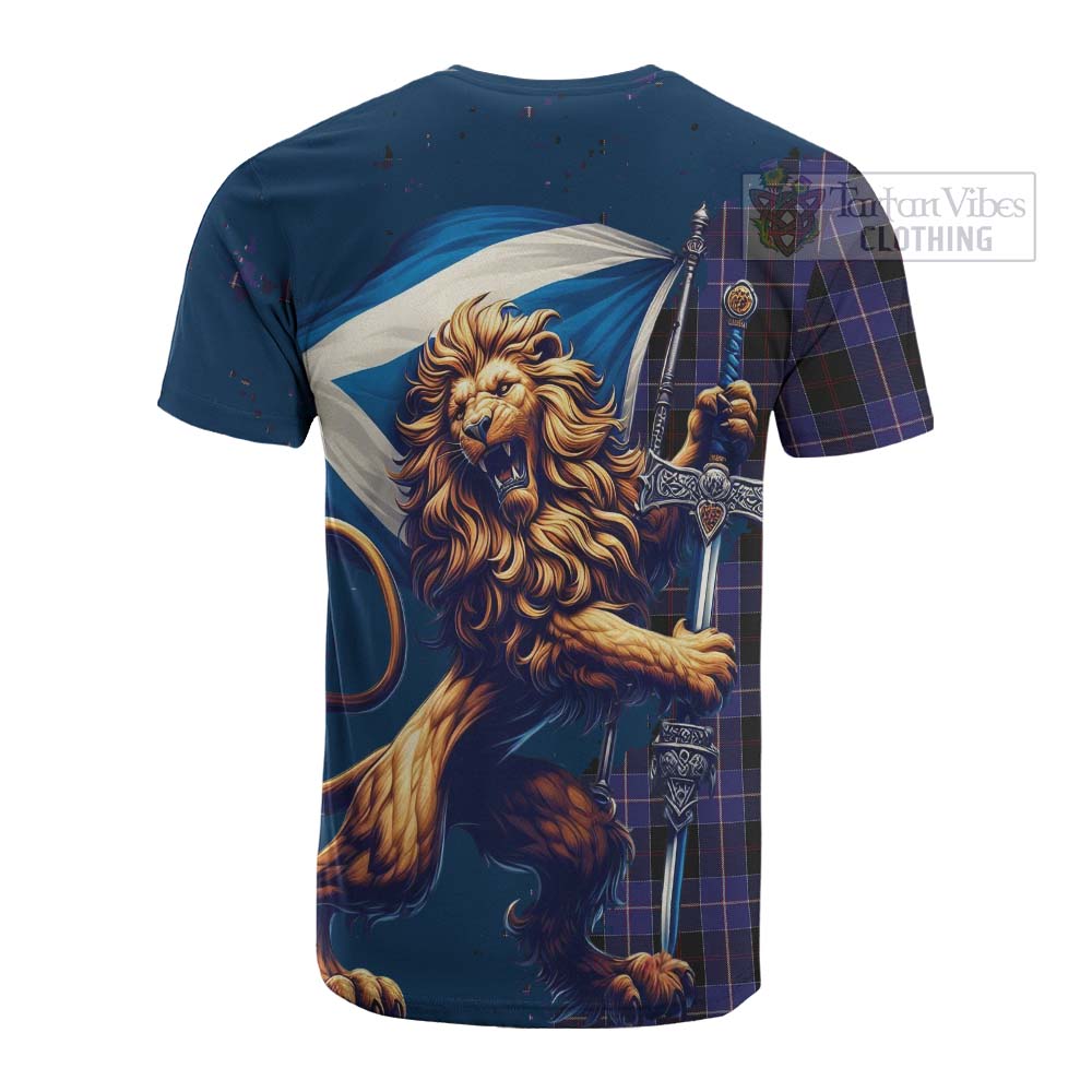 Tartan Vibes Clothing Dunlop Tartan Family Crest Cotton T-shirt with Scottish Majestic Lion