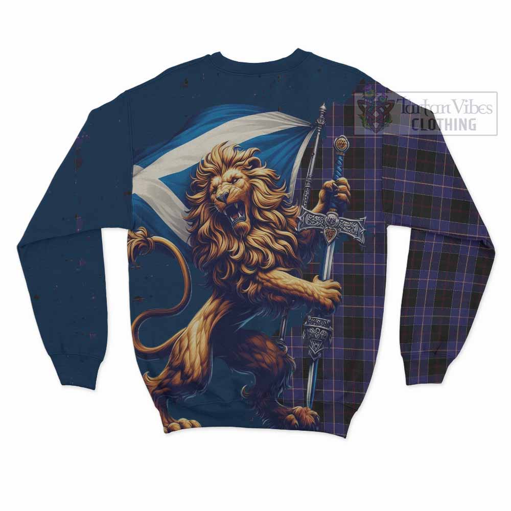 Tartan Vibes Clothing Dunlop Tartan Family Crest Sweatshirt with Scottish Majestic Lion