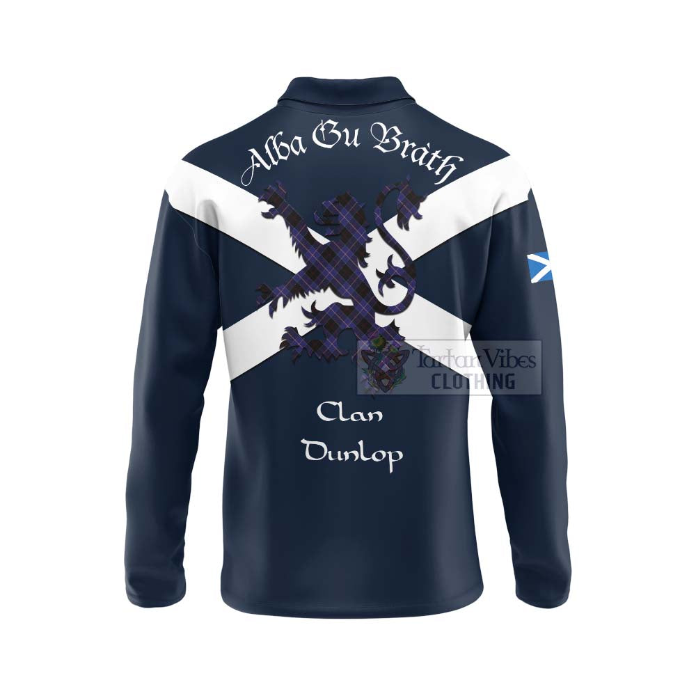 Tartan Vibes Clothing Dunlop Tartan Lion Rampant Long Sleeve Polo Shirt – Proudly Display Your Heritage with Alba Gu Brath and Clan Name