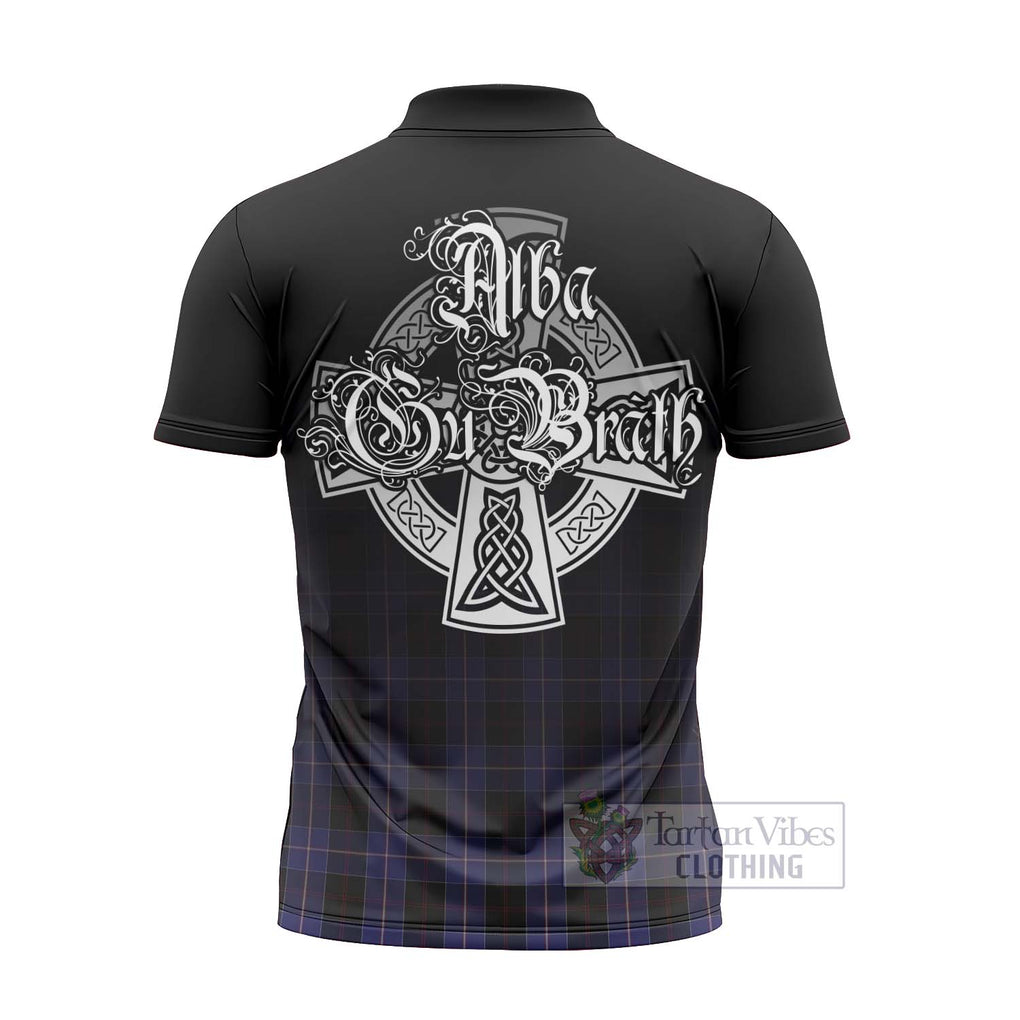 Tartan Vibes Clothing Dunlop Tartan Zipper Polo Shirt Featuring Alba Gu Brath Family Crest Celtic Inspired