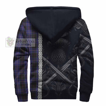 Dunlop Tartan Sherpa Hoodie with Family Crest Cross Sword Thistle Celtic Vibes