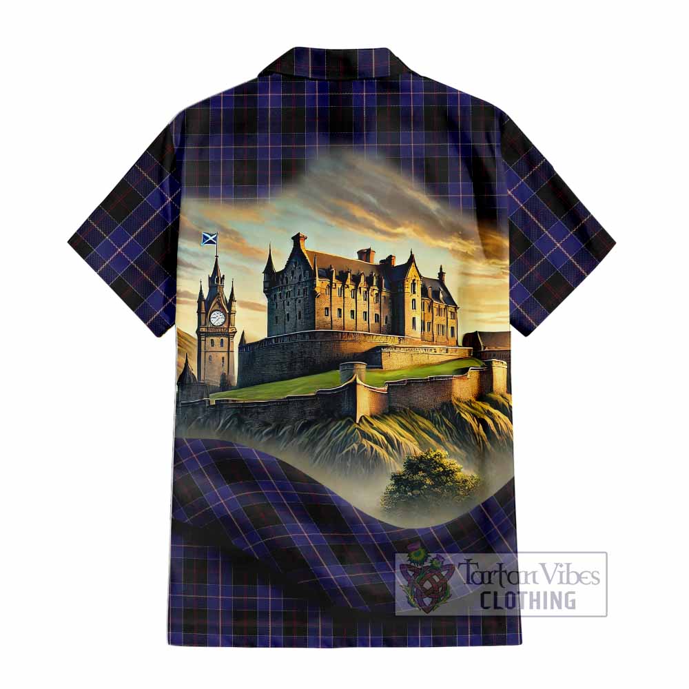 Dunlop Tartan Family Crest Hawaiian Shirt with Scottish Ancient Castle Style - Tartan Vibes Clothing