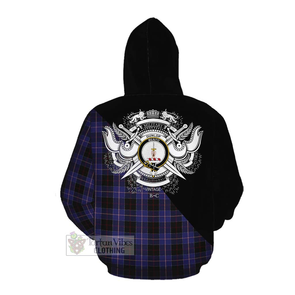 Tartan Vibes Clothing Dunlop Tartan Cotton Hoodie with Family Crest and Military Logo Style