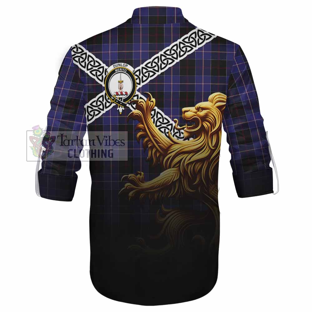Dunlop Crest Tartan Ghillie Kilt Shirt with Golden Lion Emblem Celtic Style - Tartan Vibes Clothing
