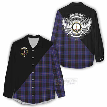 Dunlop Tartan Women's Casual Shirt with Family Crest and Military Logo Style