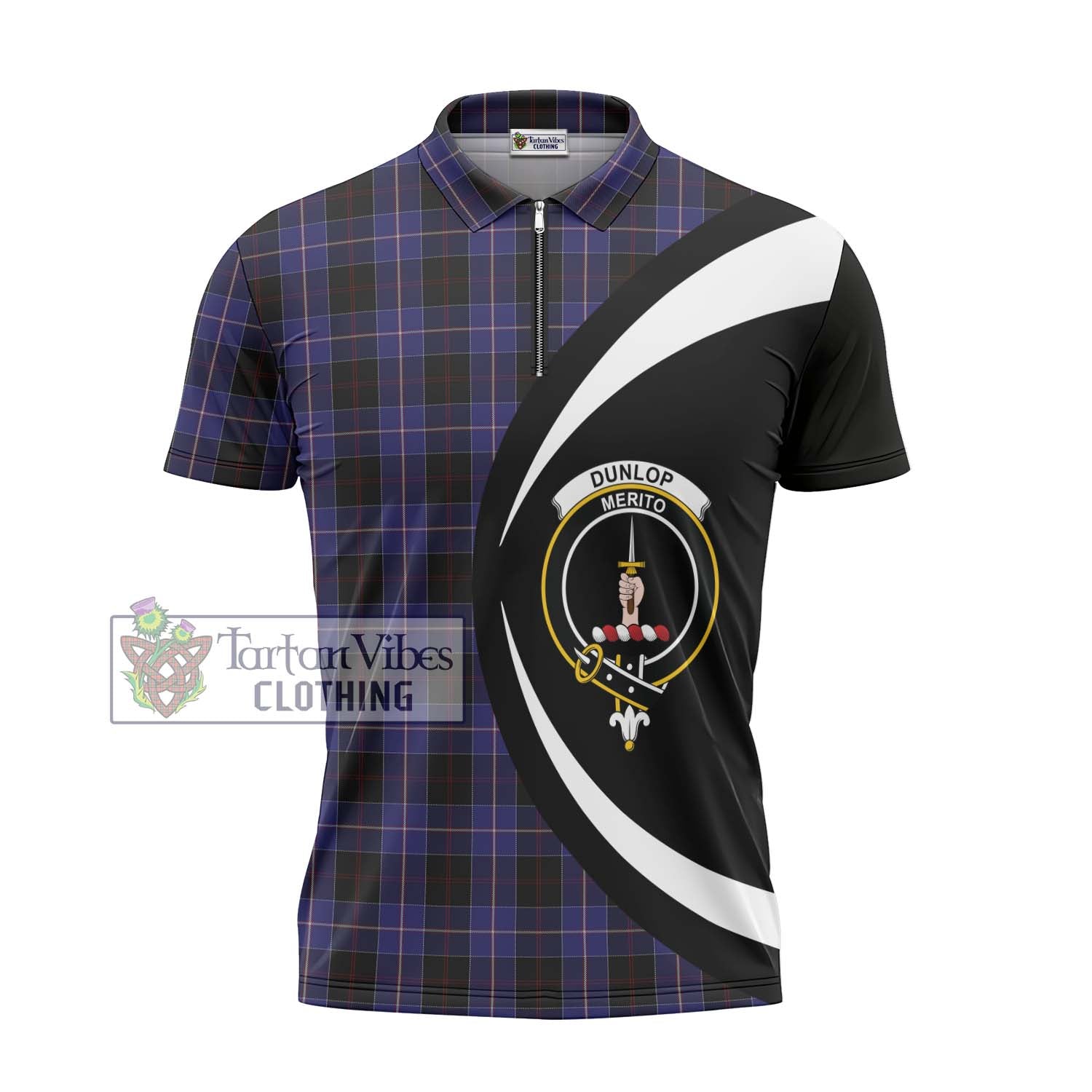 Tartan Vibes Clothing Dunlop Tartan Zipper Polo Shirt with Family Crest Circle Style