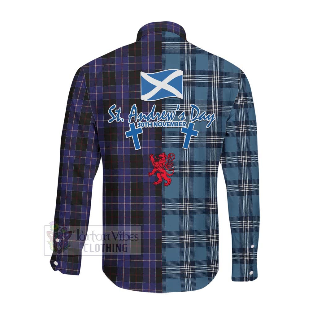 Tartan Vibes Clothing Dunlop Tartan Long Sleeve Button Shirt Happy St. Andrew's Day Half Tartan Style