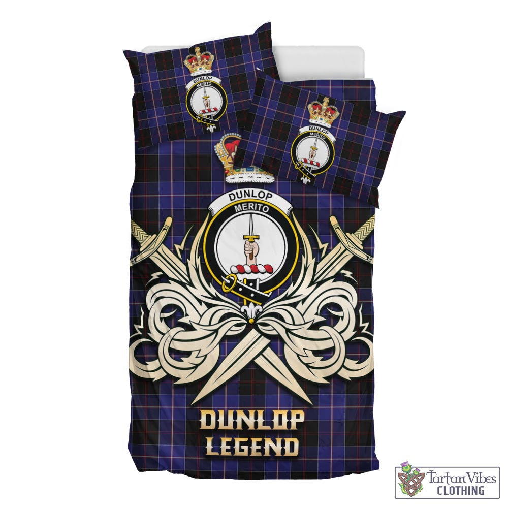 Tartan Vibes Clothing Dunlop Tartan Bedding Set with Clan Crest and the Golden Sword of Courageous Legacy