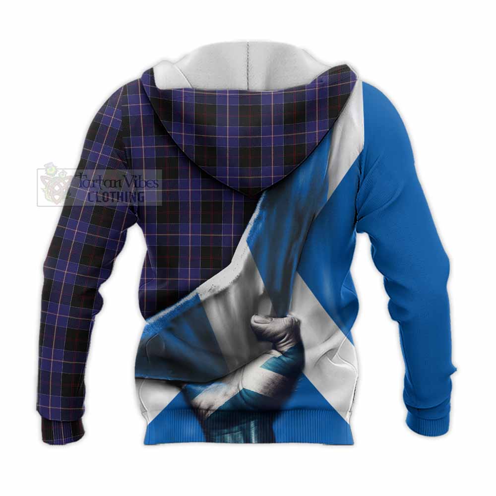 Tartan Vibes Clothing Dunlop Tartan Knitted Hoodie with Family Crest Scotland Patriotic Style