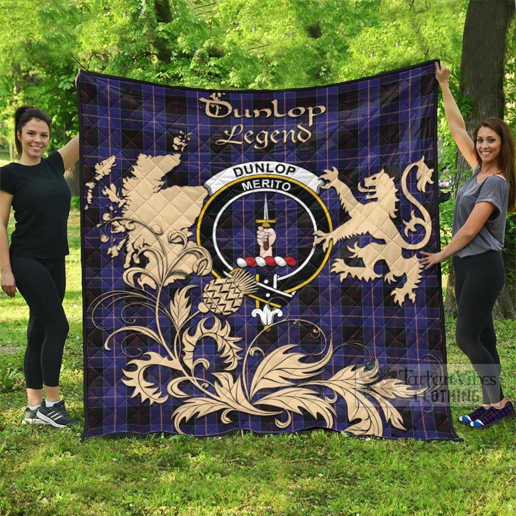 Tartan Vibes Clothing Dunlop Tartan Quilt with Family Crest and Scottish Symbol Style