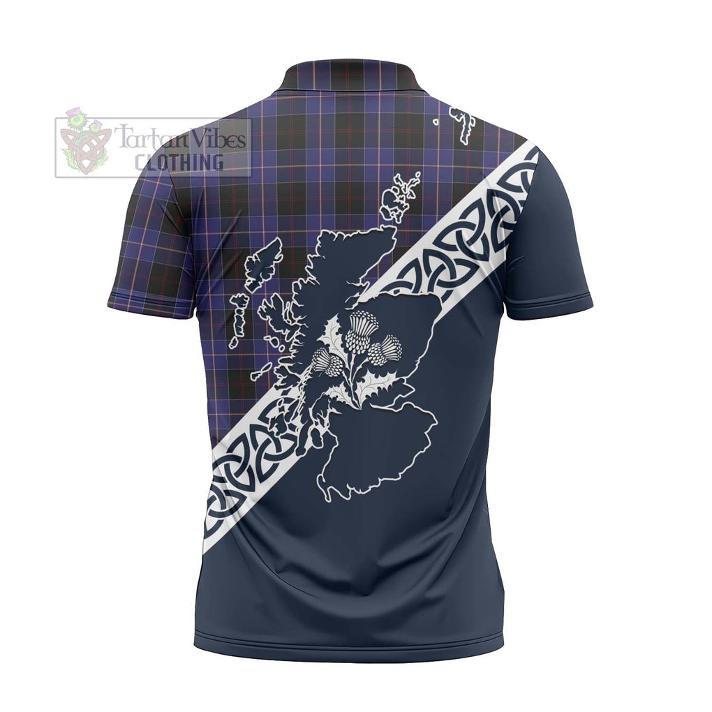 Tartan Vibes Clothing Dunlop Tartan Zipper Polo Shirt Featuring Thistle and Scotland Map