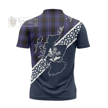 Dunlop Tartan Zipper Polo Shirt Featuring Thistle and Scotland Map