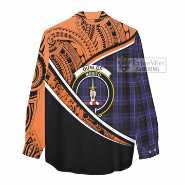 Dunlop Crest Tartan Women's Casual Shirt with Polynesian Vibes Style - Orange Version