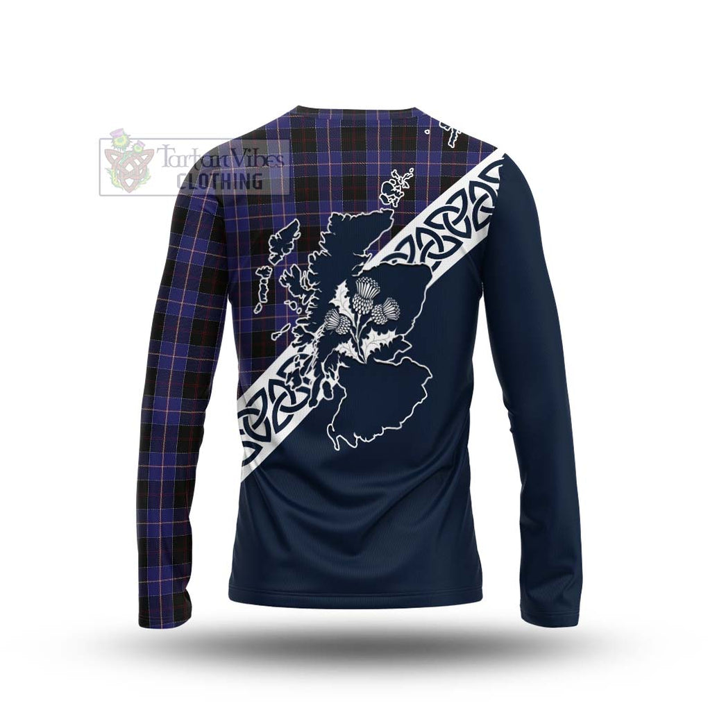 Tartan Vibes Clothing Dunlop Tartan Long Sleeve T-Shirt Featuring Thistle and Scotland Map