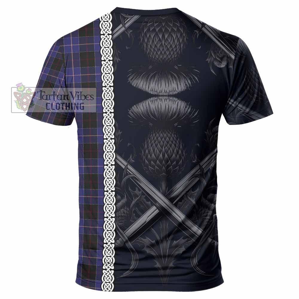 Tartan Vibes Clothing Dunlop Tartan T-Shirt with Family Crest Cross Sword Thistle Celtic Vibes