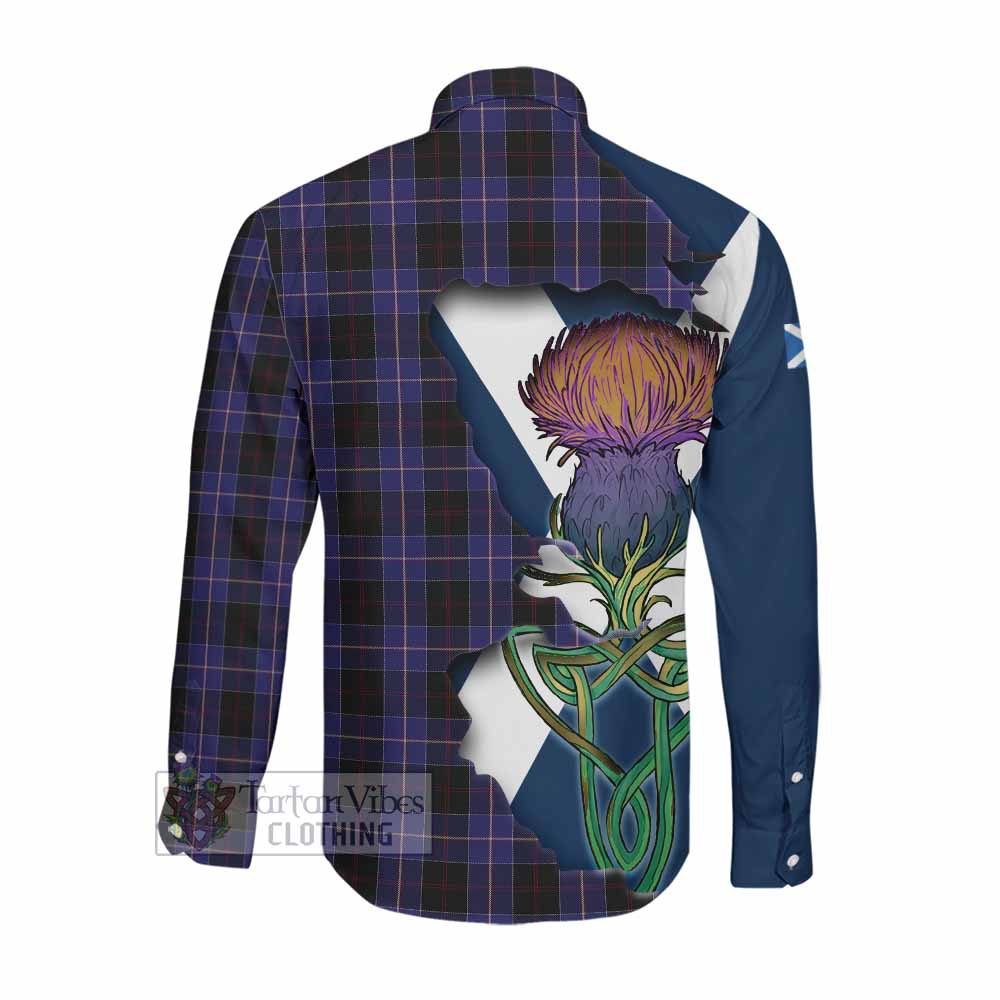 Dunlop Tartan Family Crest Long Sleeve Button Shirt Scottish Thistle Celtic Inspired Men's Shirt - Tartan Vibes Clothing