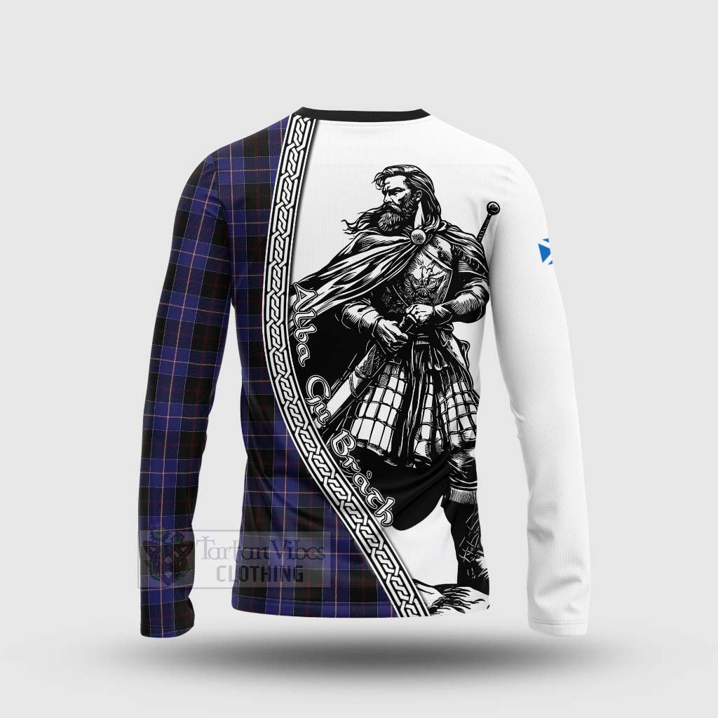 Tartan Vibes Clothing Dunlop Tartan Clan Crest Long Sleeve T-Shirt with Highlander Warrior Celtic Style