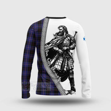 Dunlop Tartan Clan Crest Long Sleeve T-Shirt with Highlander Warrior Celtic Style