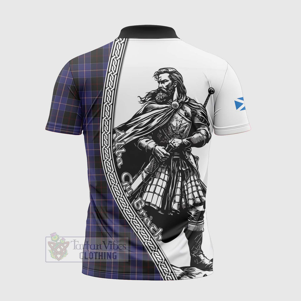 Tartan Vibes Clothing Dunlop Tartan Clan Crest Zipper Polo Shirt with Highlander Warrior Celtic Style