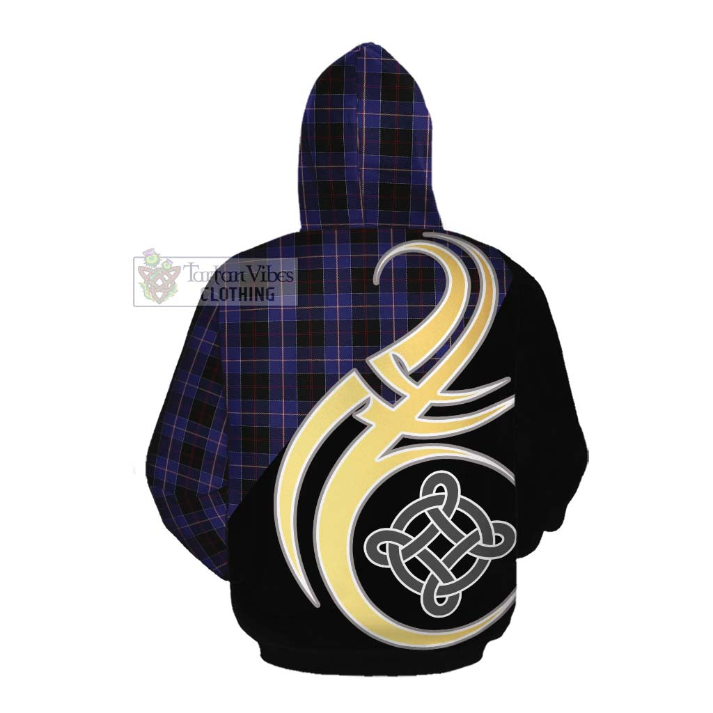 Tartan Vibes Clothing Dunlop Tartan Cotton Hoodie with Family Crest and Celtic Symbol Style