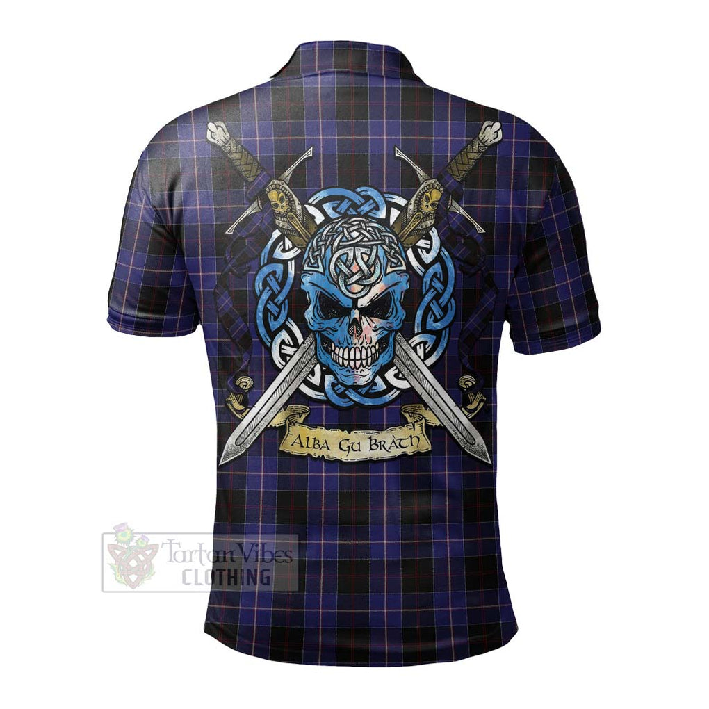 Tartan Vibes Clothing Dunlop Tartan Polo Shirt with Family Crest Celtic Skull Style