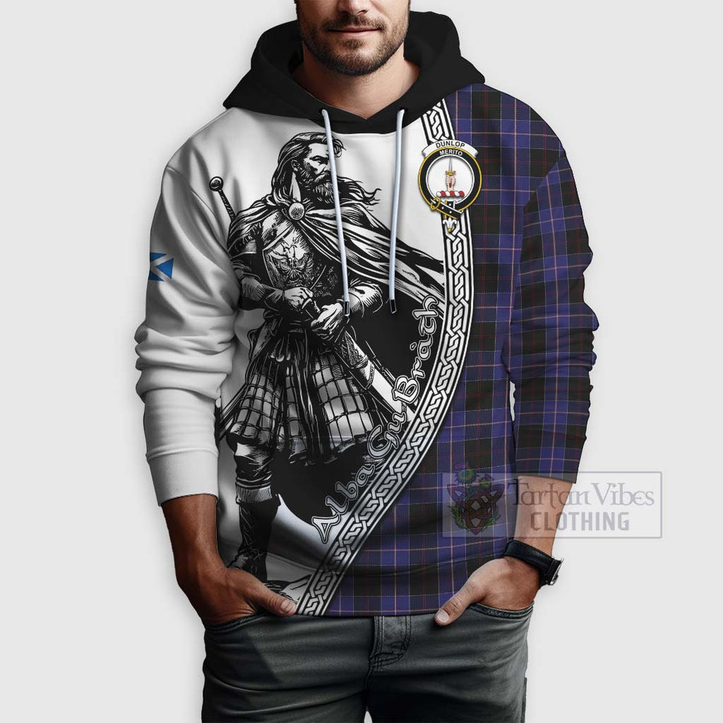 Tartan Vibes Clothing Dunlop Tartan Clan Crest Hoodie with Highlander Warrior Celtic Style