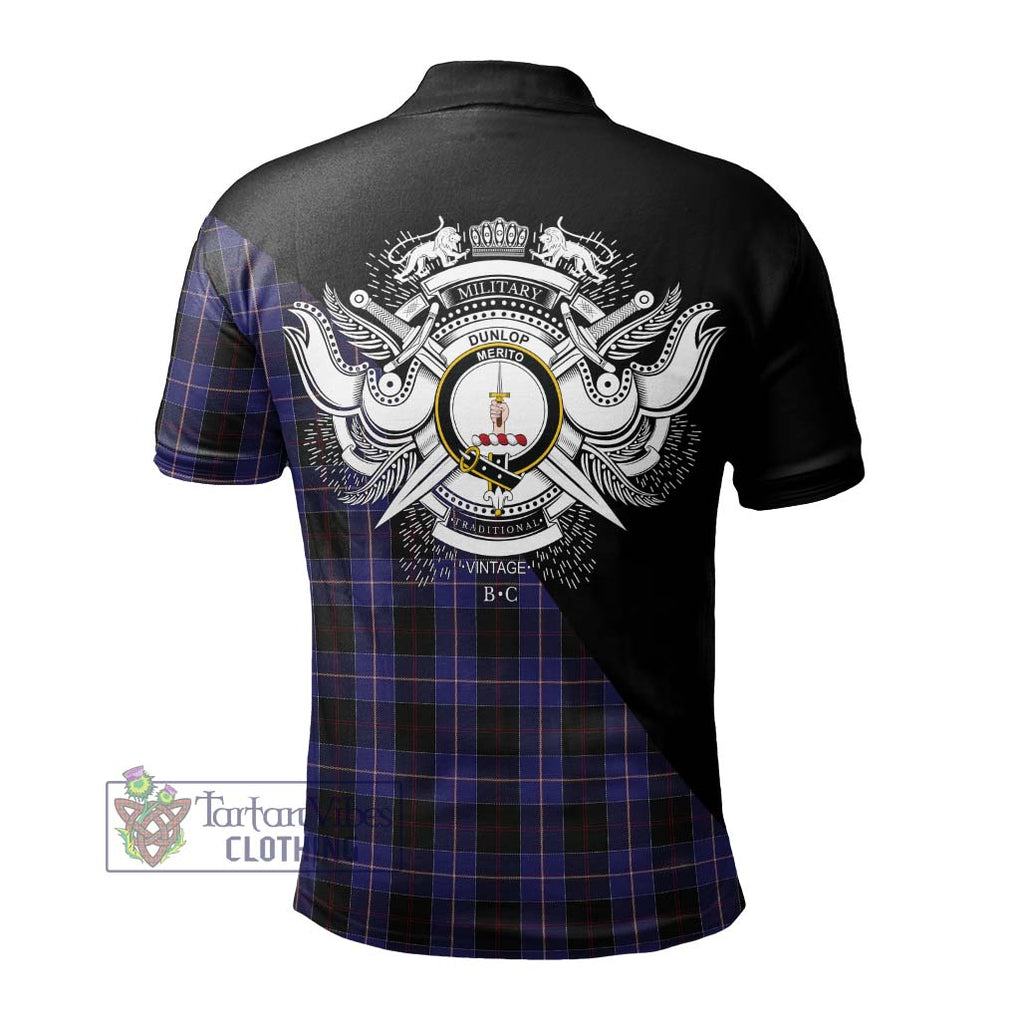 Dunlop Tartan Polo Shirt with Family Crest and Military Logo Style - Tartanvibesclothing Shop