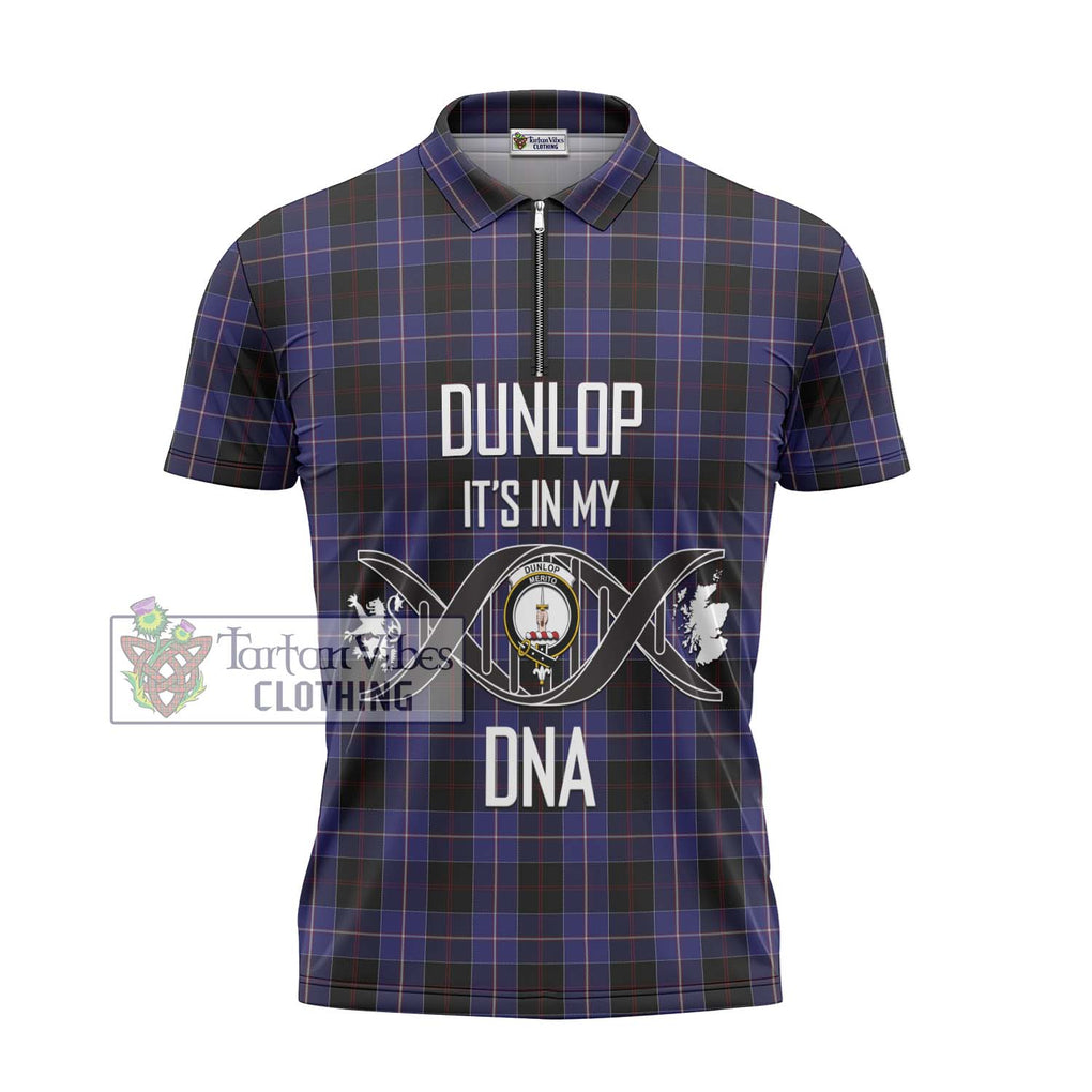 Dunlop Tartan Zipper Polo Shirt with Family Crest DNA In Me Style - Tartanvibesclothing Shop