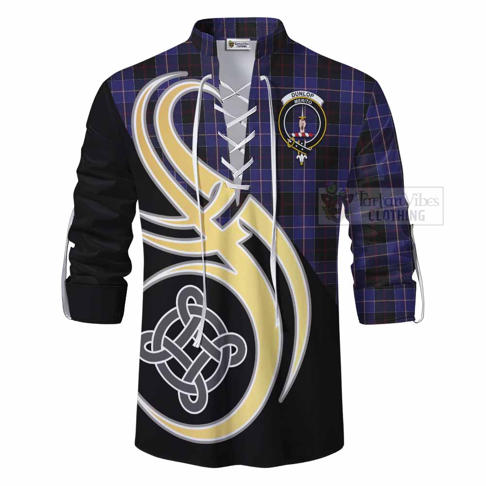 Tartan Vibes Clothing Dunlop Tartan Ghillie Kilt Shirt with Family Crest and Celtic Symbol Style