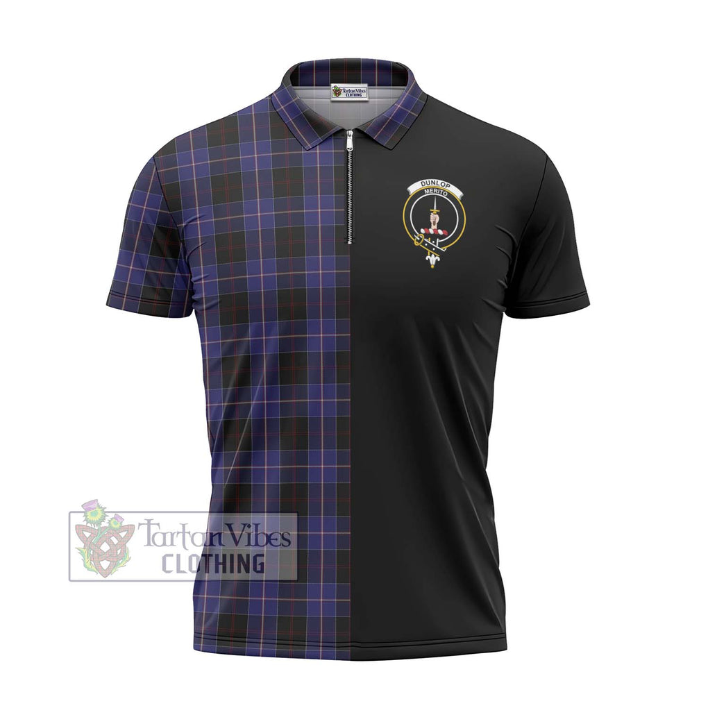 Dunlop Tartan Zipper Polo Shirt with Family Crest and Half Of Me Style - Tartanvibesclothing Shop