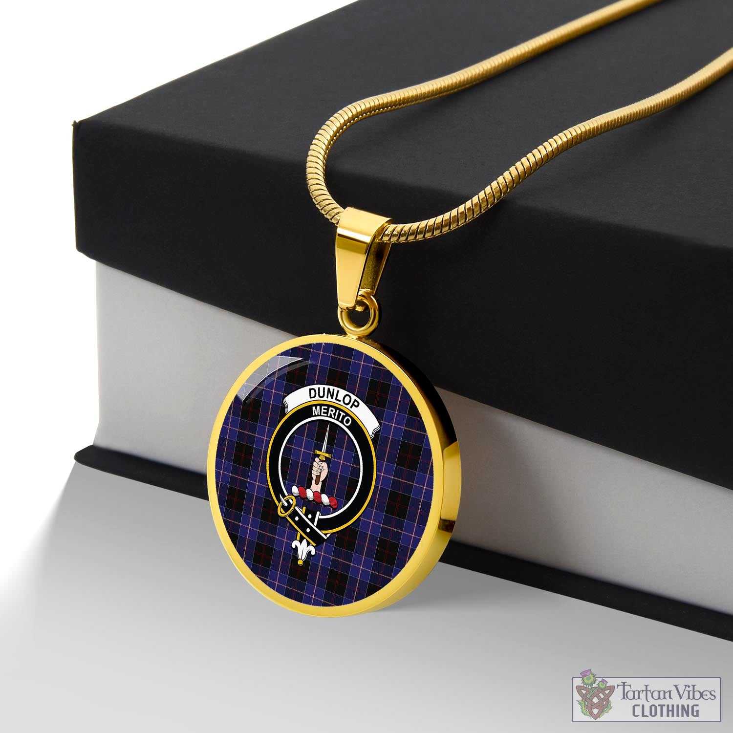 Tartan Vibes Clothing Dunlop Tartan Circle Necklace with Family Crest