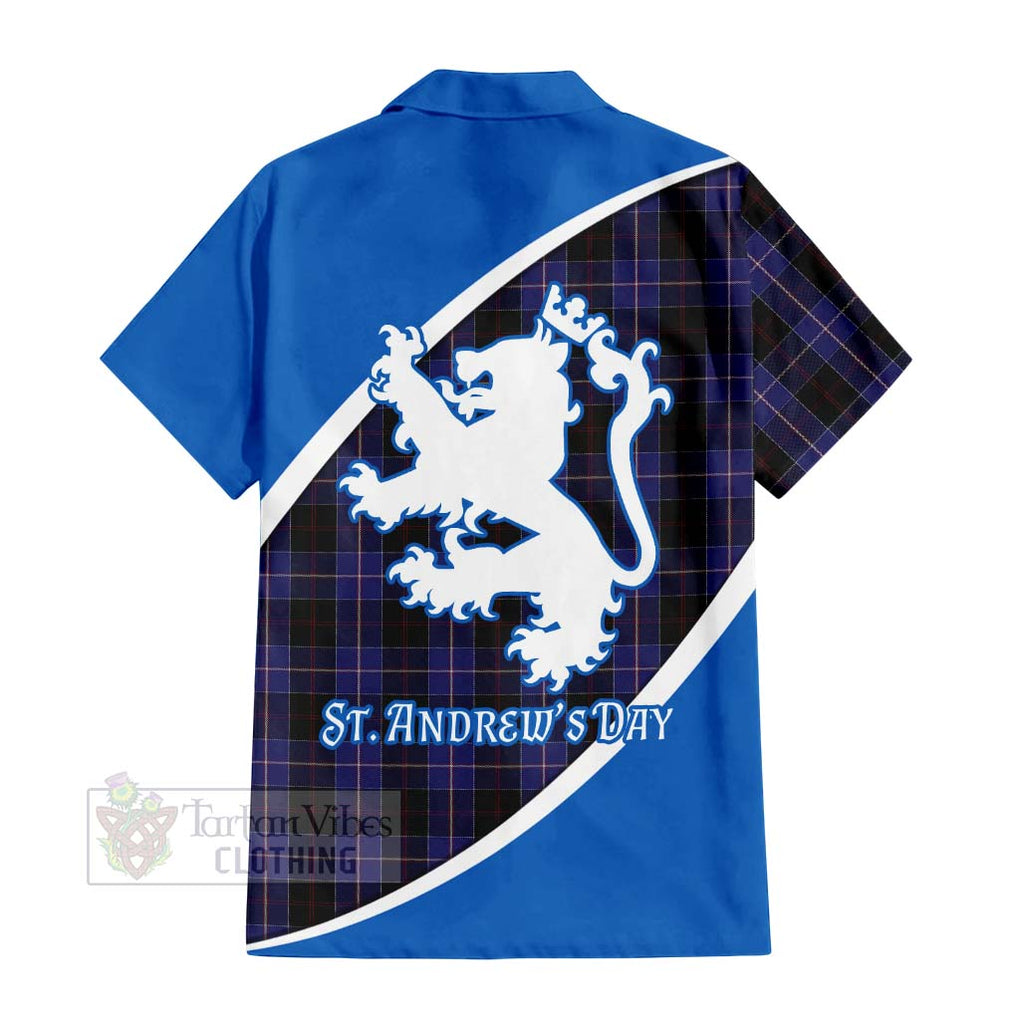 Tartan Vibes Clothing Dunlop Family Crest Tartan Short Sleeve Button Shirt Celebrate Saint Andrew's Day in Style