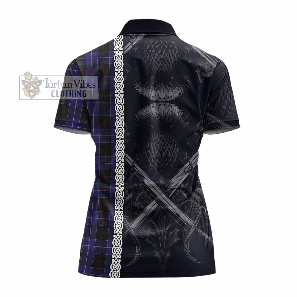 Tartan Vibes Clothing Dunlop Tartan Women's Polo Shirt with Family Crest Cross Sword Thistle Celtic Vibes