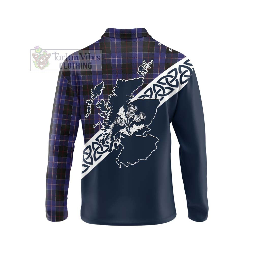 Tartan Vibes Clothing Dunlop Tartan Long Sleeve Polo Shirt Featuring Thistle and Scotland Map