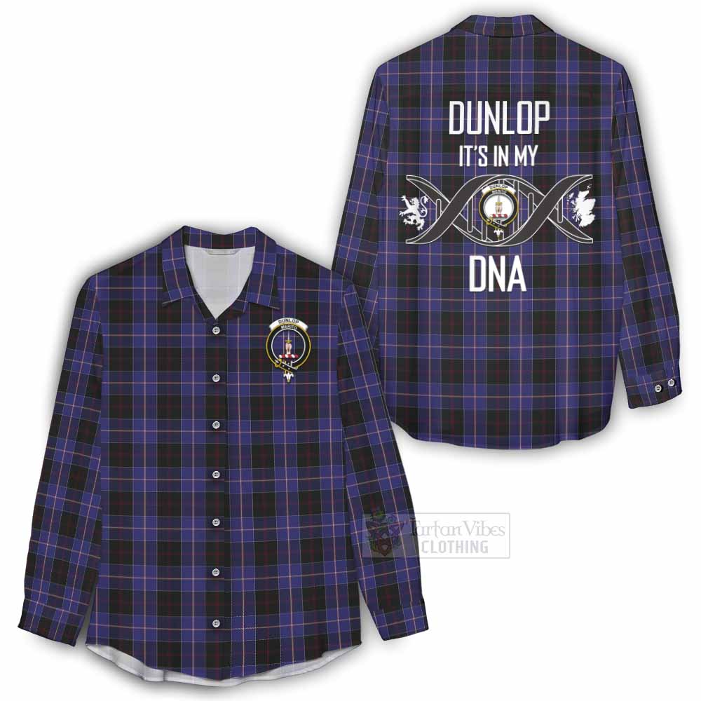 Tartan Vibes Clothing Dunlop Tartan Women's Casual Shirt with Family Crest DNA In Me Style