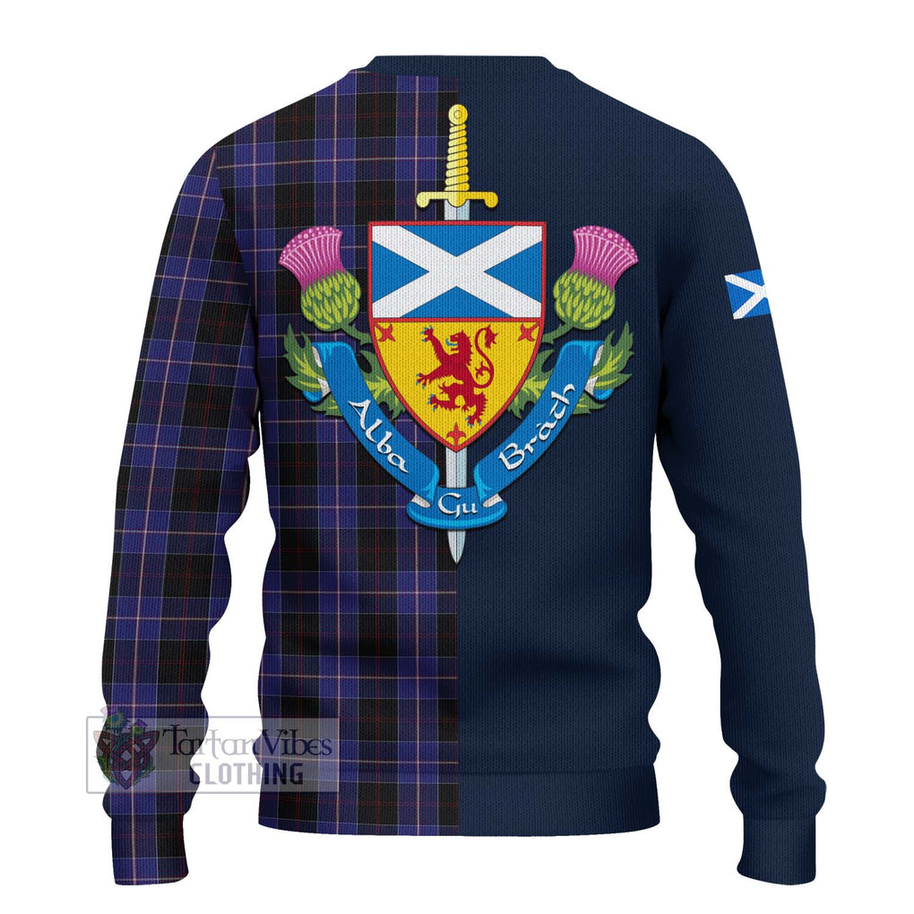 Tartan Vibes Clothing Dunlop Tartan Knitted Sweater with Scottish Lion Royal Arm Half Style