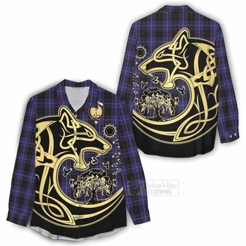 Dunlop Tartan Women's Casual Shirt with Family Crest Celtic Wolf Style