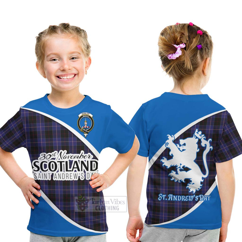 Tartan Vibes Clothing Dunlop Family Crest Tartan Kid T-Shirt Celebrate Saint Andrew's Day in Style