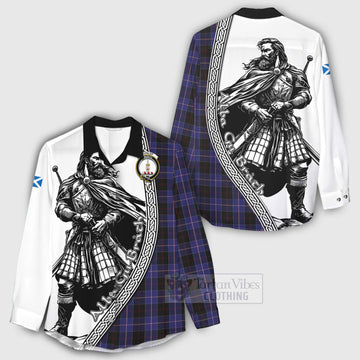 Dunlop Tartan Clan Crest Women's Casual Shirt with Highlander Warrior Celtic Style