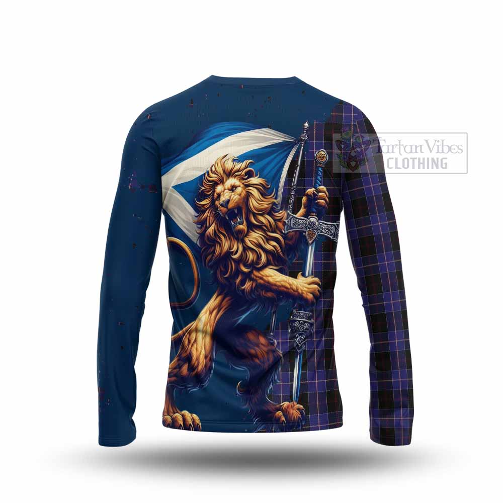 Tartan Vibes Clothing Dunlop Tartan Family Crest Long Sleeve T-Shirt with Scottish Majestic Lion